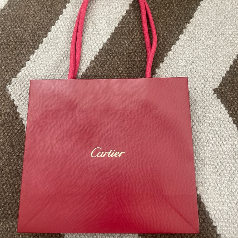 Authentic Cartier Shopping Bag with Cord Handle Red Gold